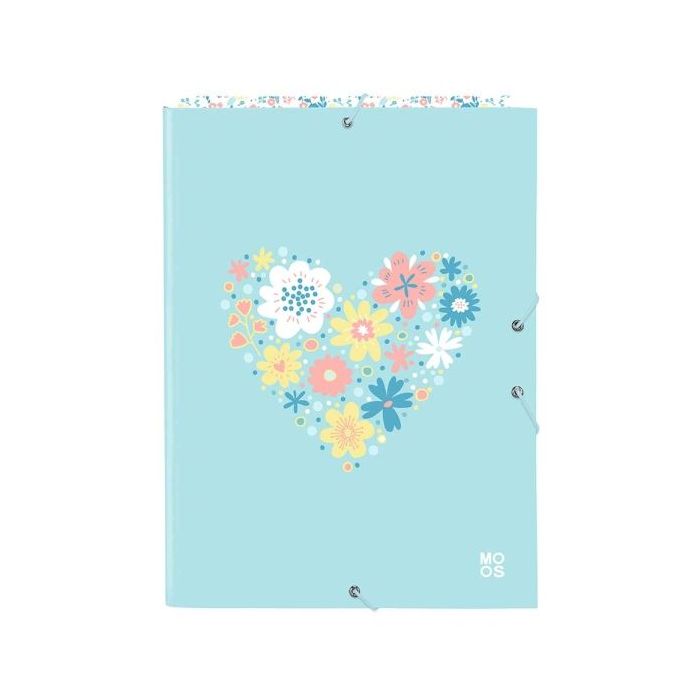 Safta Moos Fiori Carpeta con 3 Solapas - Tapas Duras Forradas - Formato Folio - Cierre con Gomas - 260x25x335mm - Color Azul Claro