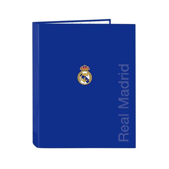 Safta Real Madrid Carpeta con 4 Anillas 25mm - Tapas Duras Forradas - Formato Folio - 265x40x330mm - Color Azul