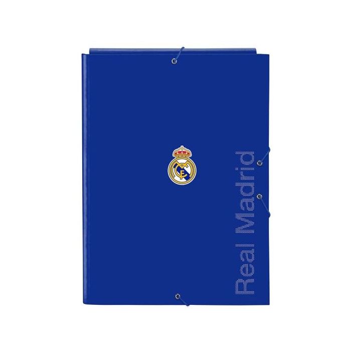 Safta Real Madrid Carpeta con 3 Solapas - Tapas Duras Forradas - Formato Folio - Cierre con Gomas - 260x25x335mm - Color Azul