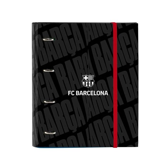 Safta F.C.Barcelona Carpeta con 4 Anillas 35mm - Tapas Duras Forradas - Recambio 100 Hojas - Cuadriculas 5x5mm - Cierre Elastico - Incluye Separadores - 270x35x320mm - Color Negro