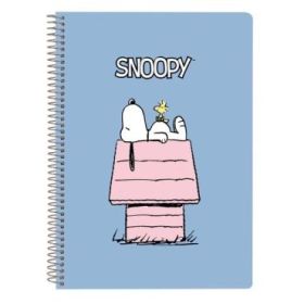 Safta Snoopy Libreta con Espiral - Formato Cuarto - 80 Hojas de Papel 80g/m2 - Cuadriculas 4x4mm - Tapas Duras Glasofonado - Margen Lateral - 155x10x220mm - Color Azul