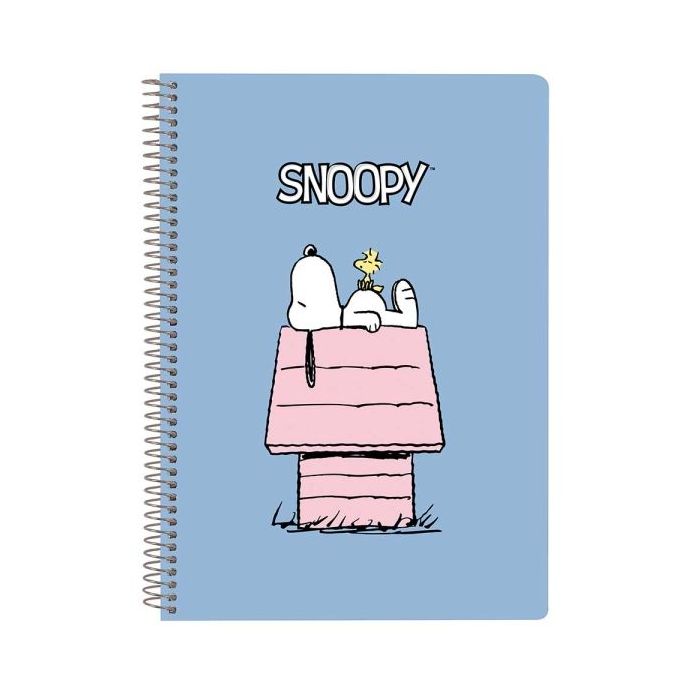 Safta Snoopy Libreta con Espiral - Formato Cuarto - 80 Hojas de Papel 80g/m2 - Cuadriculas 4x4mm - Tapas Duras Glasofonado - Margen Lateral - 155x10x220mm - Color Azul