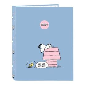 Safta Snoopy Carpeta con 4 Anillas 25mm - Tapas Duras Forradas - Formato Folio - Resistente y Protectora - 265x40x330mm - Color Azul