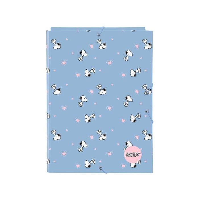 Safta Snoopy Carpeta con 3 Solapas - Tapas Duras Forradas - Formato Folio - Cierre con Gomas - 260x25x335mm - Color Azul