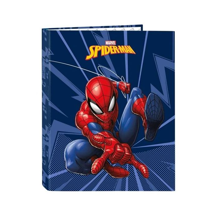 Safta Spider-Man Carpeta con 4 Anillas 25mm - Tapas Duras Forradas - Formato Folio - 265x40x330mm - Color Azul Marino