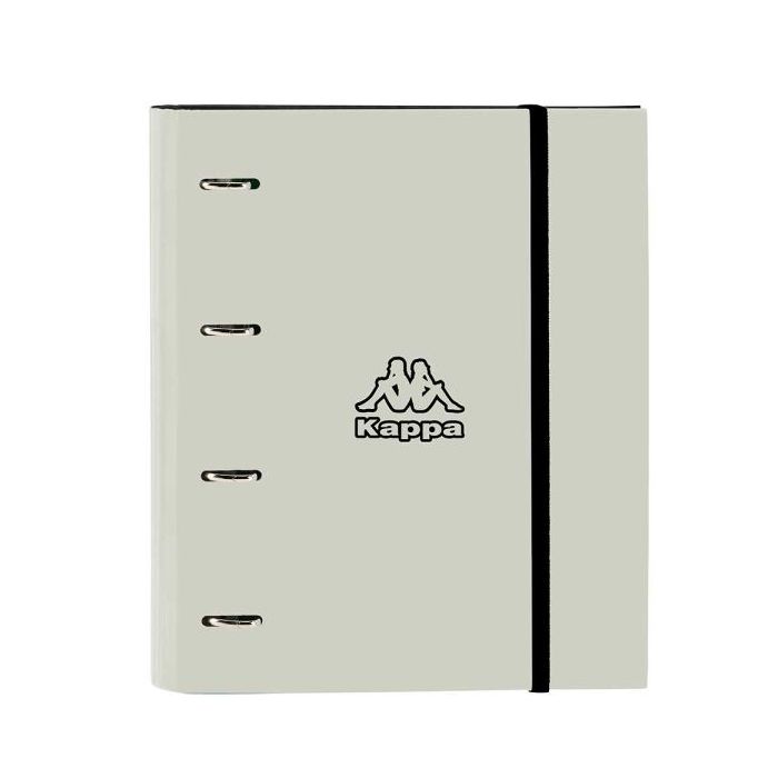 Safta Kappa Grey Carpeta con 4 Anillas 35mm - Tapas Duras Forradas - Recambio 100 Hojas 80g/m2 - Cierre Elastico - Incluye Separadores - 270x35x320mm - Color Negro y Gris