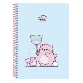 Safta Pembe The Pink Cat Libreta con Espiral - Formato Cuarto - 80 Hojas de Papel 80g/m2 - Cuadriculas 4x4mm - Tapas Duras Glasofonadas - Margen Lateral - 155x10x220mm - Color Azul Claro