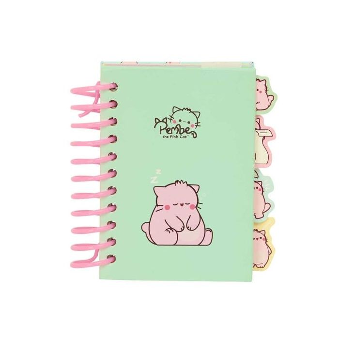 Safta Pembe The Pink Cat Bloc de Notas A7 - Tapas Duras - 80 Hojas - Gramaje 80g/m2 - Incluye 4 Separadores - 74x105mm - Color Menta