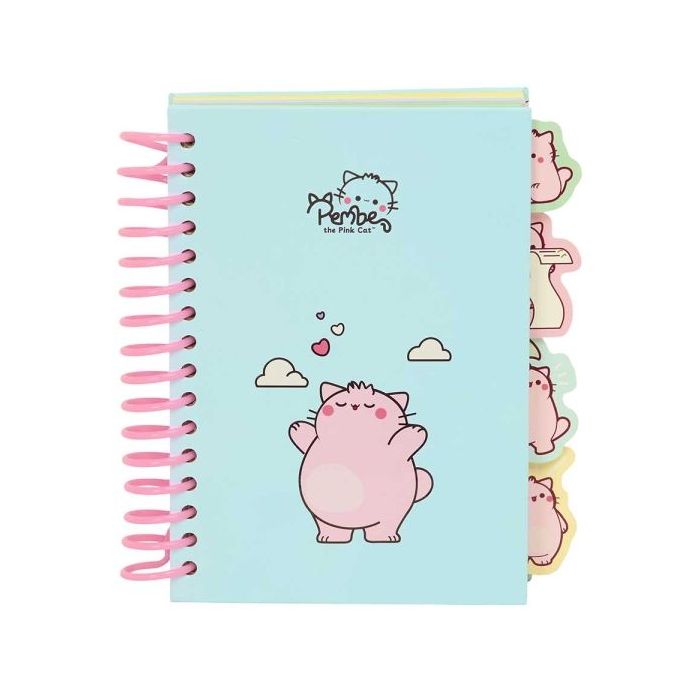 Safta Pembe The Pink Cat Bloc de Notas A6 - Tapas Duras - 80 Hojas - Gramaje 80g/m2 - Incluye 4 Separadores - 105x148mm - Color Azul Claro