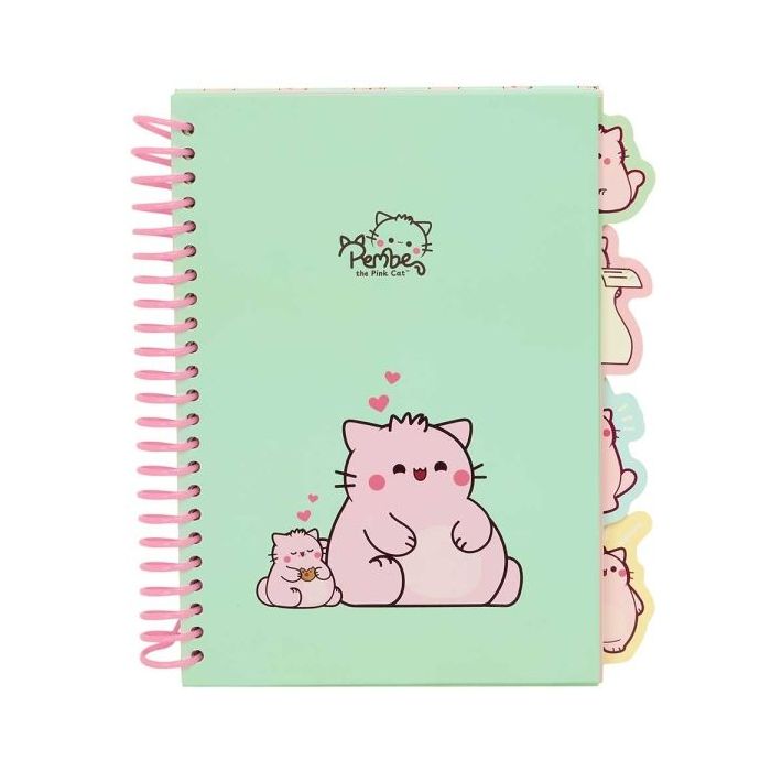 Safta Pembe The Pink Cat Bloc de Notas A5 - Tapas Duras - 80 Hojas - Gramaje 80g/m2 - Incluye 4 Separadores - 148x210mm - Color Menta