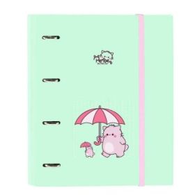 Safta Pembe The Pink Cat Carpeta con 4 Anillas 35mm - Tapas Duras Forradas - Recambio 100 Hojas - Cierre Elastico - Incluye Separadores - 270x35x320mm - Color Menta