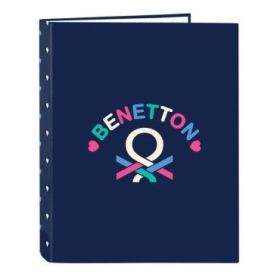 Safta Benetton Drop Carpeta con 4 Anillas 25mm - Tapas Duras Forradas - Formato Folio - 265x40x330mm - Color Azul Oscuro