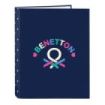 Safta Benetton Drop Carpeta con 4 Anillas 25mm - Tapas Duras Forradas - Formato Folio - 265x40x330mm - Color Azul Oscuro