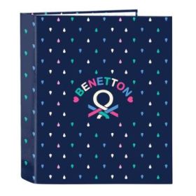 Safta Benetton Drop Carpeta con 4 Anillas 40mm - Tapas Duras Forradas - Formato Folio - 270x60x330mm - Color Azul Oscuro