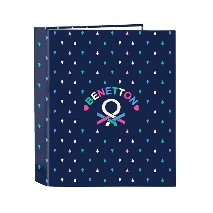 Safta Benetton Drop Carpeta con 4 Anillas 40mm - Tapas Duras Forradas - Formato Folio - 270x60x330mm - Color Azul Oscuro