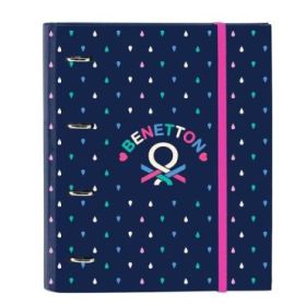 Safta Benetton Drop Carpeta con 4 Anillas 35mm - Tapas Duras Forradas - Recambio 100 Hojas - Cuadriculas 5x5mm - Cierre Elastico - Incluye Separadores - 270x35x320mm - Color Azul Oscuro