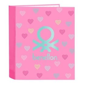 Safta Benetton Heart Carpeta con 4 Anillas 40mm - Tapas Duras Forradas - Formato Folio - 270x60x330mm - Color Rosa