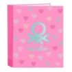 Safta Benetton Heart Carpeta con 4 Anillas 40mm - Tapas Duras Forradas - Formato Folio - 270x60x330mm - Color Rosa