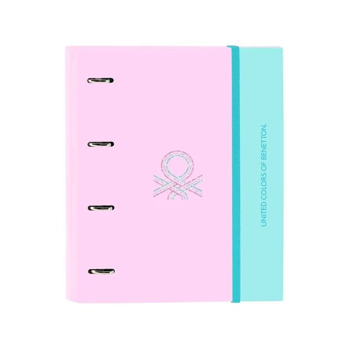 Safta Benetton Dolce Carpeta con 4 Anillas 35mm - Tapas Duras Forradas - Recambio 100 Hojas - Cierre Elastico - Incluye Separadores - Cuadricula 5x5mm - 270x35x320mm - Color Rosa