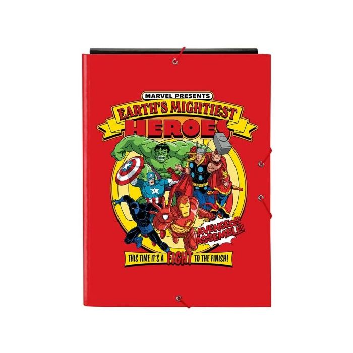 Safta Avengers Carpeta con 3 Solapas - Tapas Duras Forradas - Formato Folio - Cierre con Gomas - 260x25x335mm - Color Rojo
