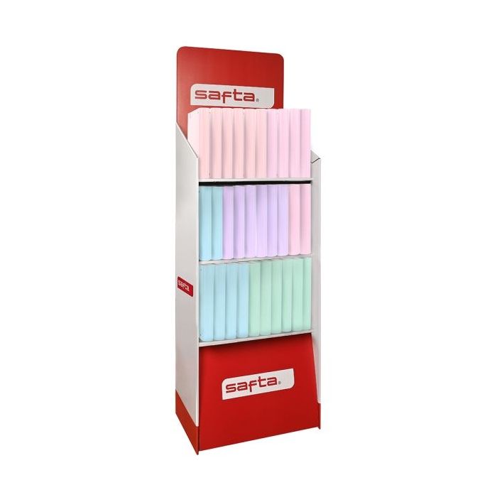 Safta Expositor de Papeleria - Capacidad de 335.4 Litros - Carton Reciclado - Ecologico - 3 Estantes - 600x380x1900mm - Colores Surtidos