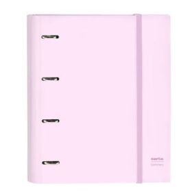Safta Carpeta con 4 Anillas 35mm - Tapas Duras Forradas - Recambio 100 Hojas - Cuadriculas 5x5mm - Cierre Elastico - Separadores Internos - 270x35x320mm - Color Rosa