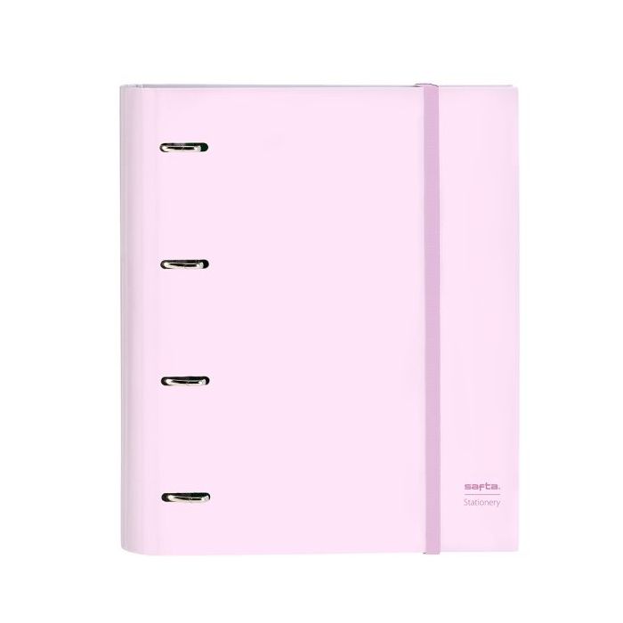 Safta Carpeta con 4 Anillas 35mm - Tapas Duras Forradas - Recambio 100 Hojas - Cuadriculas 5x5mm - Cierre Elastico - Separadores Internos - 270x35x320mm - Color Rosa