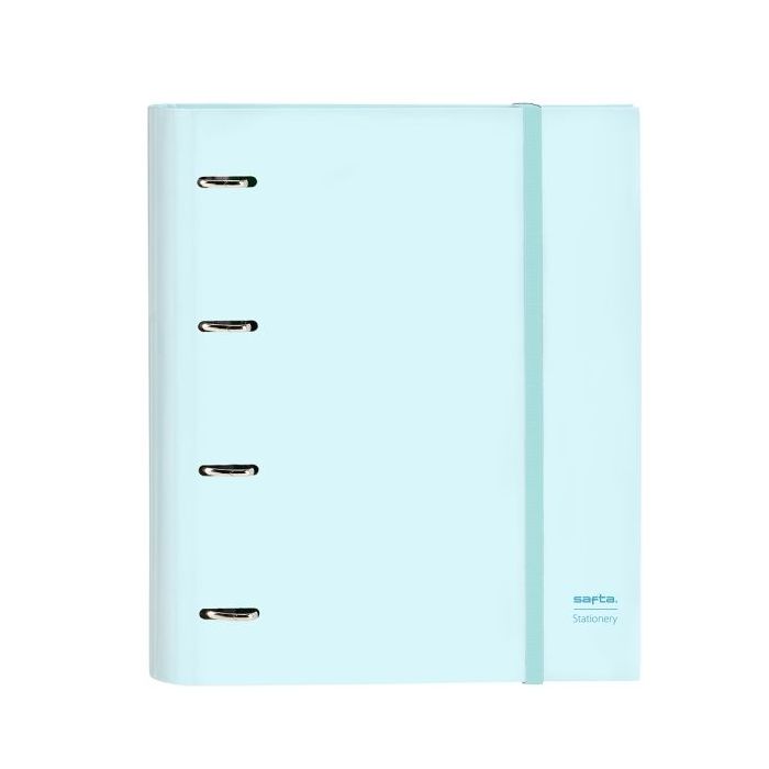 Safta Carpeta con 4 Anillas 35mm - Tapas Duras Forradas - Recambio 100 Hojas 80g/m2 - Cierre Elastico - Separadores Incluidos - 270x35x320mm - Color Azul Claro