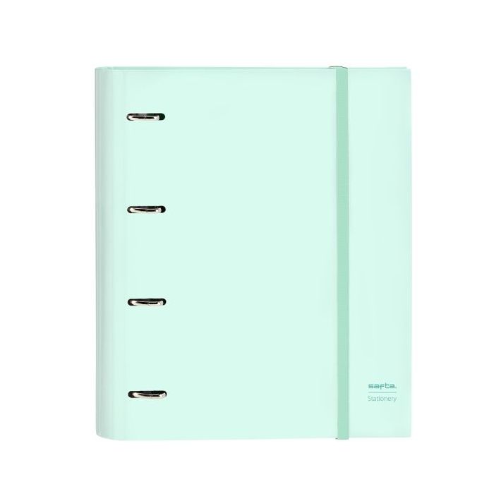 Safta Carpeta con 4 Anillas 35mm - Tapas Duras Forradas - Cierre Elastico - Recambio 100 Hojas de 80g/m2 - Separadores Internos - 270x35x320mm - Color Menta