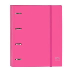 Safta Carpeta con 4 Anillas 35mm - Tapas Duras Forradas - Recambio 100 Hojas - Cuadriculas 5x5mm - Cierre Elastico - Separadores Internos - 270x35x320mm - Color Rosa