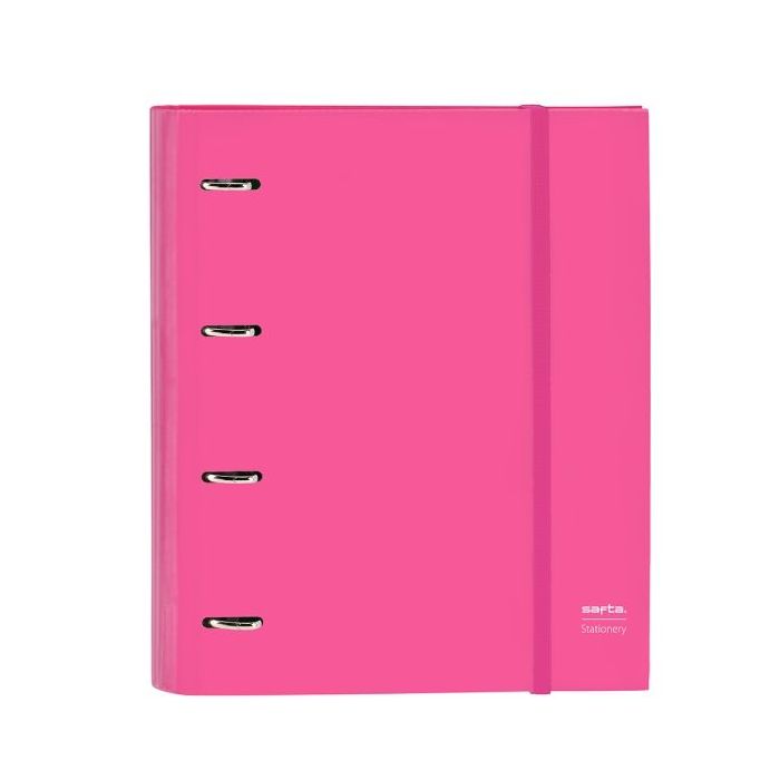 Safta Carpeta con 4 Anillas 35mm - Tapas Duras Forradas - Recambio 100 Hojas - Cuadriculas 5x5mm - Cierre Elastico - Separadores Internos - 270x35x320mm - Color Rosa