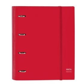 Safta Carpeta con 4 Anillas 35mm - Tapas Duras Forradas - Recambio 100 Hojas 80g/m2 - Cierre Elastico - Incluye Separadores - 270x35x320mm - Color Rojo