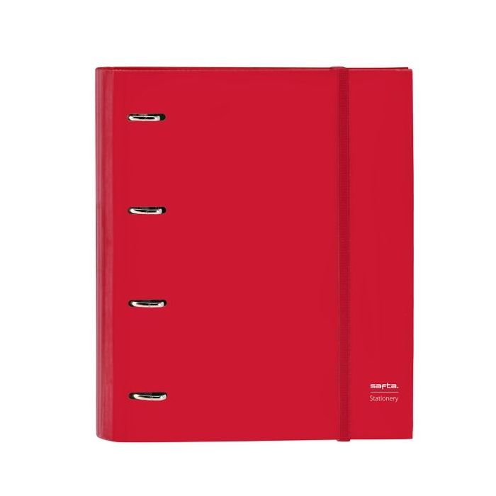 Safta Carpeta con 4 Anillas 35mm - Tapas Duras Forradas - Recambio 100 Hojas 80g/m2 - Cierre Elastico - Incluye Separadores - 270x35x320mm - Color Rojo