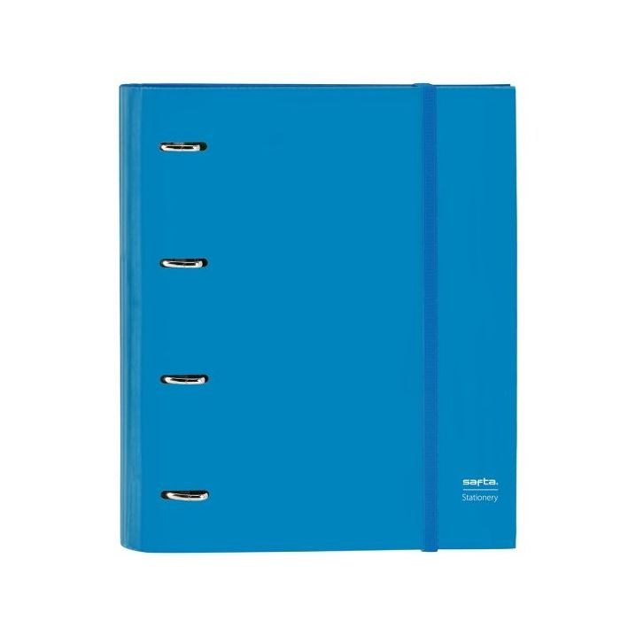Safta Carpeta con 4 Anillas 35mm - Tapas Duras Forradas - Recambio 100 Hojas - Cierre Elastico - Incluye Separadores - Gramaje de 80g/m2 - 270x35x320mm - Color Azul
