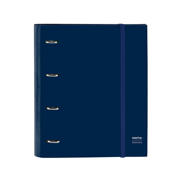 Safta Carpeta con 4 Anillas 35mm - Tapas Duras Forradas - Recambio 100 Hojas - Cuadriculas 5x5mm - Cierre Elastico - Incluye Separadores - 270x35x320mm - Color Azul Marino
