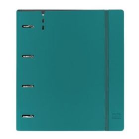 Safta Carpeta con 4 Anillas 35mm - Resistente - Recambio 100 Hojas - Cuadriculas 5x5mm - Cierre Elastico - Ranura para Boligrafo - Solapa Interior - 270x40x320mm - Color Verde