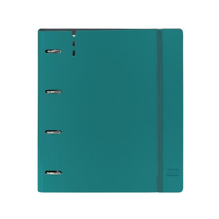 Safta Carpeta con 4 Anillas 35mm - Resistente - Recambio 100 Hojas - Cuadriculas 5x5mm - Cierre Elastico - Ranura para Boligrafo - Solapa Interior - 270x40x320mm - Color Verde