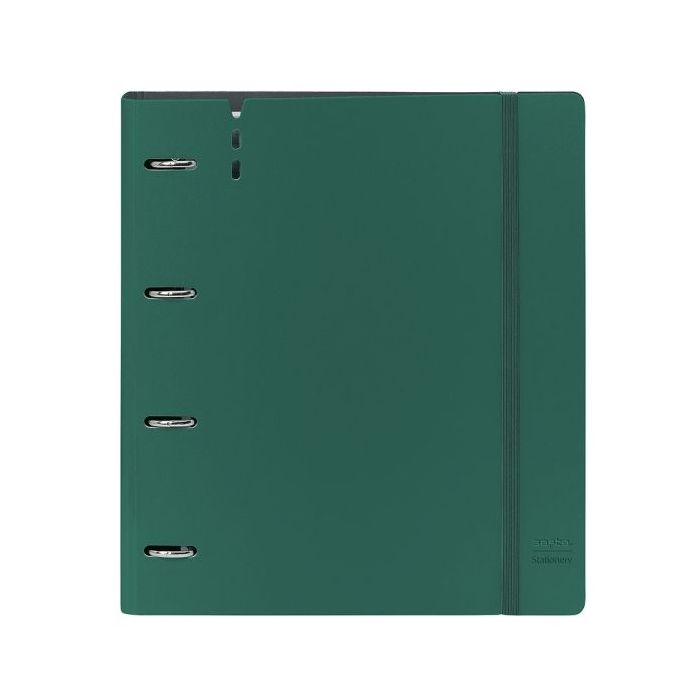 Safta Carpeta con 4 Anillas 35mm - Tapas de PP Foam - Recambio 100 Hojas - Cierre Elastico - Ranura para Boligrafo - Solapa Interior - Separadores Internos - 270x40x320mm - Color Verde Oscuro