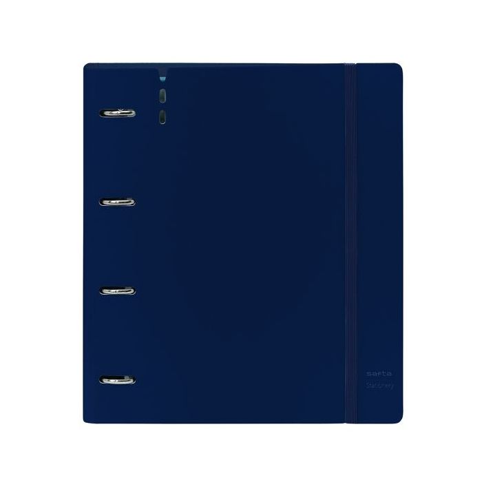 Safta Carpeta con 4 Anillas 35mm - Tapa de Plastico - Recambio 100 Hojas - Cierre Elastico - Ranura para Boligrafo - Separadores Internos - 270x40x320mm - Color Azul Marino