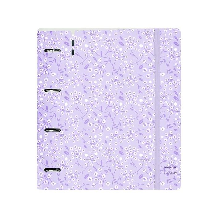 Safta Carpeta con 4 Anillas 35mm - Tapa de Plastico - Recambio 100 Hojas - Cierre Elastico - Ranura para Boligrafo - Solapa Interior - 270x40x320mm - Color Morado