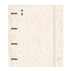 Safta Carpeta con 4 Anillas 35mm - Tapa de Plastico - Recambio 100 Hojas - Cierre Elastico - Incluye Separadores - Ranura para Boligrafo - Solapa Interior - 270x40x320mm - Color Beige
