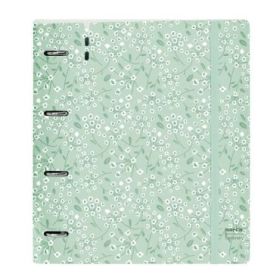 Safta Carpeta con 4 Anillas 35mm - Tapas de PP Foam - Recambio 100 Hojas - Cierre Elastico - Ranura para Boligrafo - Solapa Interior - 270x40x320mm - Color Menta