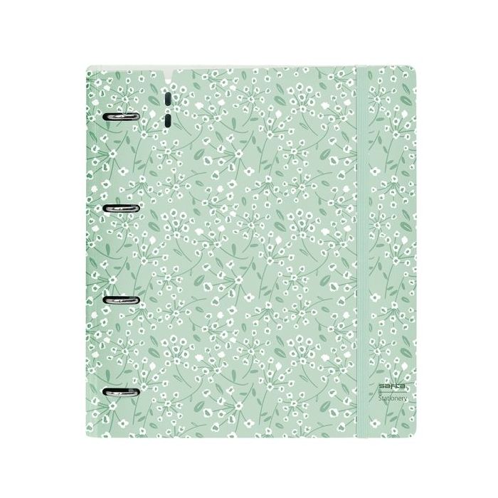Safta Carpeta con 4 Anillas 35mm - Tapas de PP Foam - Recambio 100 Hojas - Cierre Elastico - Ranura para Boligrafo - Solapa Interior - 270x40x320mm - Color Menta
