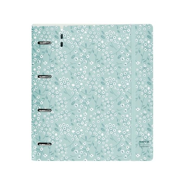 Safta Carpeta con 4 Anillas 35mm - Tapa de Plastico - Recambio 100 Hojas - Cierre Elastico - Ranura para Boligrafo - Separadores Internos - 270x40x320mm - Color Menta