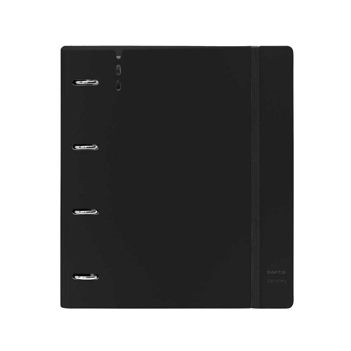 Safta Carpeta con 4 Anillas 35mm - Tapas de PP Foam - Recambio 100 Hojas - Cierre Elastico - Ranura para Boligrafo - Separadores Internos - 270x40x320mm - Color Negro