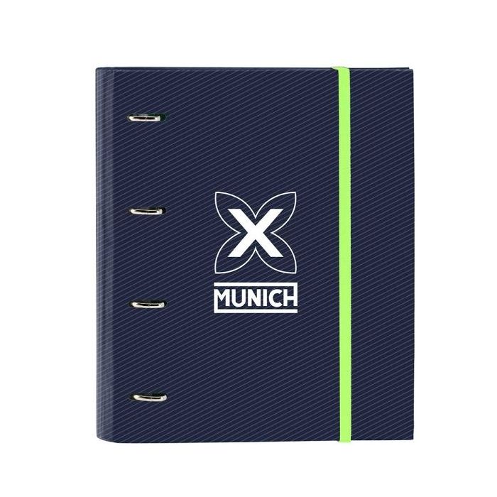 Safta Munich Blue Indigo Carpeta con 4 Anillas 35mm - Tapas Duras Forradas - Recambio 100 Hojas - Cuadriculas 5x5mm - Cierre Elastico - Separadores Internos - 270x35x320mm - Color Azul Marino