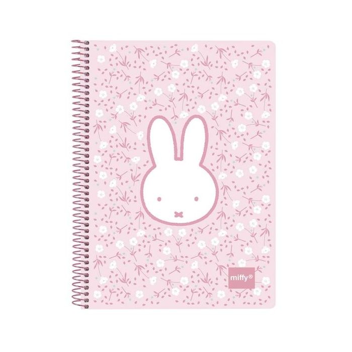 Safta Miffy Flores Cuaderno Espiral - Formato Cuarto - 80 Hojas Cuadriculado 4x4mm - Papel 80g/m2 - Tapas Duras - 155x10x220mm - Color Rosa