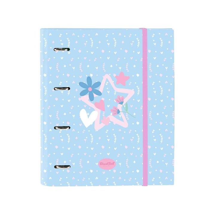 Safta Blackfit8 Smile Carpeta con 4 Anillas 35mm - Tapas Duras Forradas - Recambio 100 Hojas - Cuadriculas 5x5mm - Cierre Elastico - 270x35x320mm - Color Azul Claro
