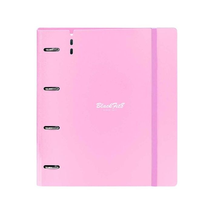 Safta Blackfit8 Smile Carpeta con 4 Anillas 35mm - Tapas de PP Foam - Recambio 100 Hojas - Cierre Elastico - Incluye Separadores - Cuadricula 5x5mm - 270x40x320mm - Color Rosa