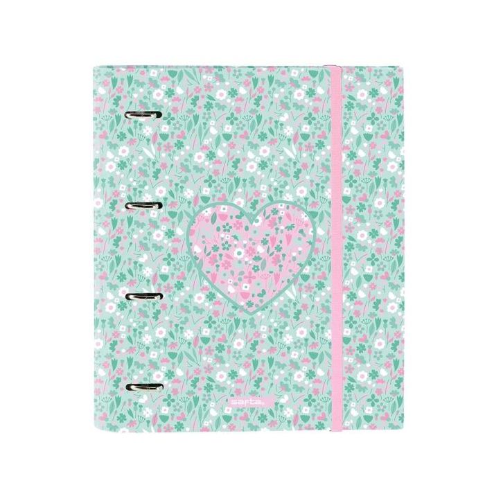 Safta Cuore Carpeta con 4 Anillas 35mm - Tapas Duras Forradas - Recambio 100 Hojas - Cuadriculas 5x5mm - Cierre Elastico - Incluye Separadores - 270x35x320mm - Color Turquesa